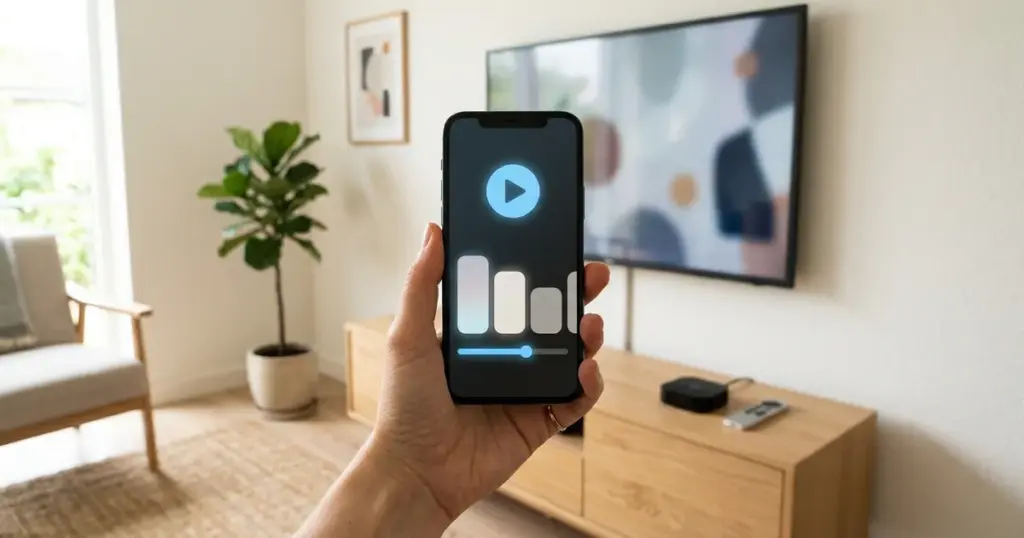 Hand håller iPhone med installation av bästa IPTV-appen för Apple TV