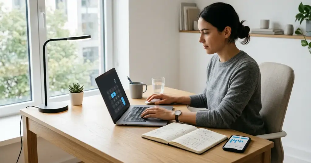 En person jämför vad kostar IPTV med hjälp av en laptop och anteckningar